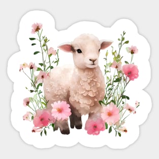 Baby lamb with flowers Sticker